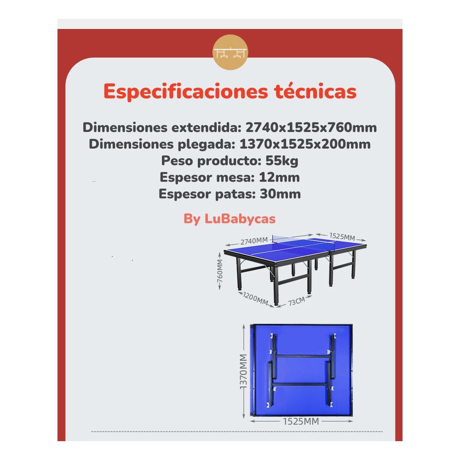 Mesa De Ping Pong Profesional Plegable 274cm By Lubabycas image number 9.0