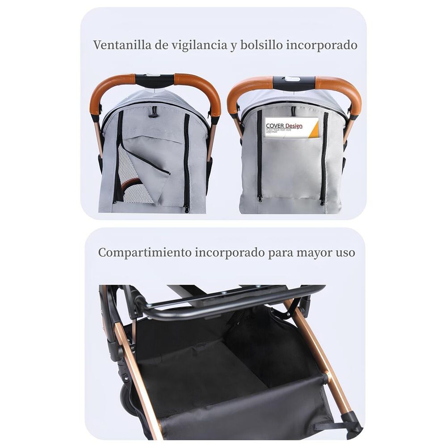 Coche De Paseo &Uacute;ltra Compacto Con Accesorios Gris Lubabycas image number 6.0