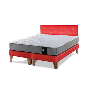 Cama Europea Zen Best Tela Pu Rojo 2 Plazas + Respaldo