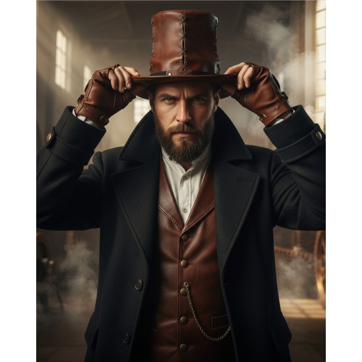 Sombrero Copa Disfraz Steampunk Cuero Premium image number 0.0