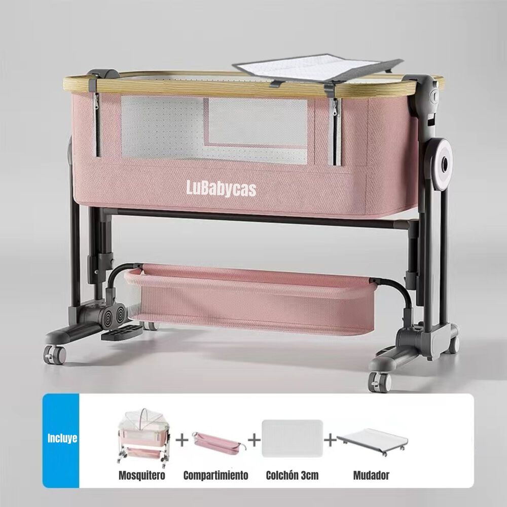 Cuna Colecho Con Mudador Colch&oacute;n Mosquitero Lubabycas Rosada image number 7.0