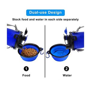 Botella De Agua Dual Portatil Vaso Plato Plegable Para Mascotas