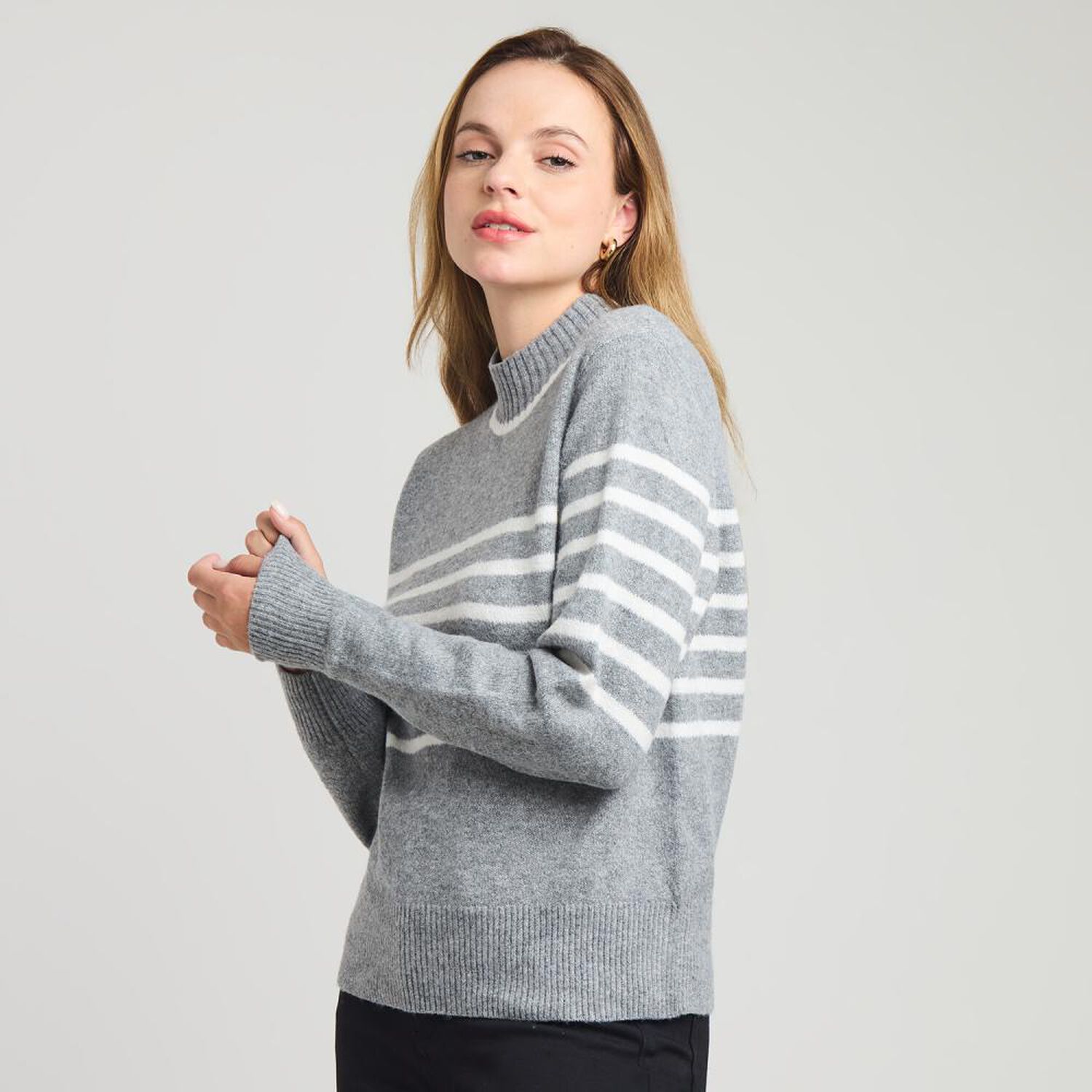 Sweater Melange Con L&iacute;neas Manga Larga Cuello Alto Mujer Kimera image number 2.0