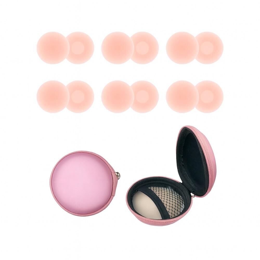 6 Pares Cubre Pezón Silicona Con Estuche Redondo Monedero image number 2.0