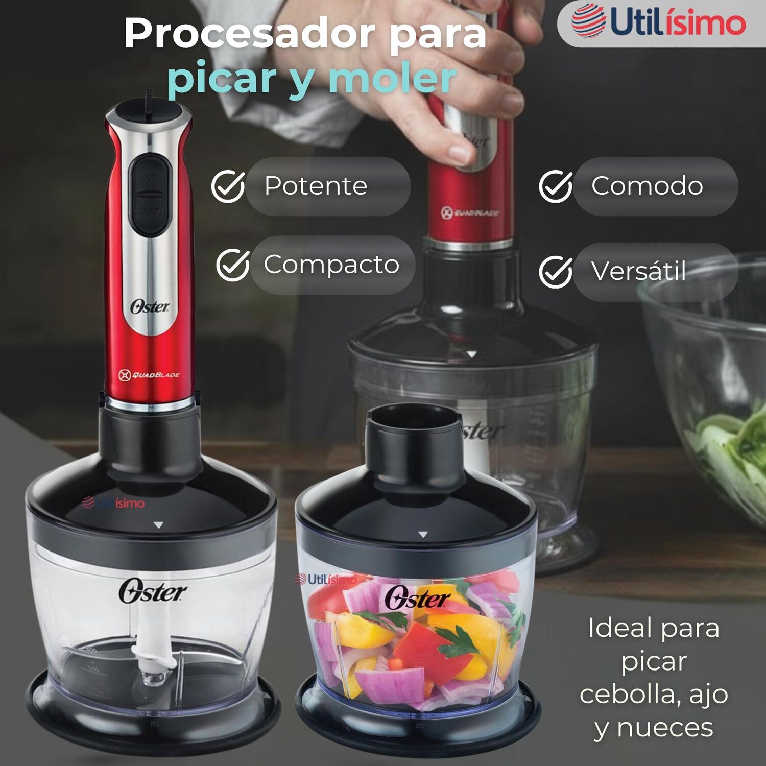 Batidora De Inmersi&oacute;n Oster Roja Con Organizador Y Accesorios image number 4.0