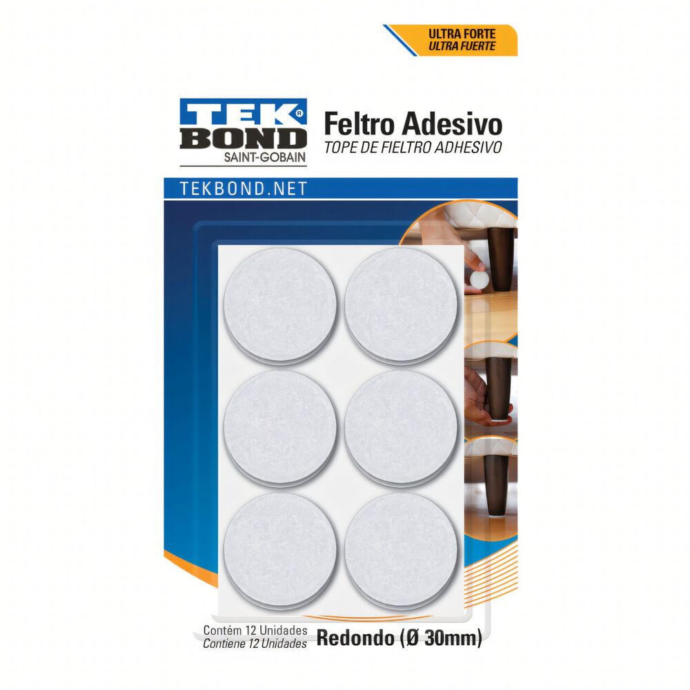 Fieltros Adhesivos Redondo 30mm Blanco 12un. - Tekbond image number 0.0