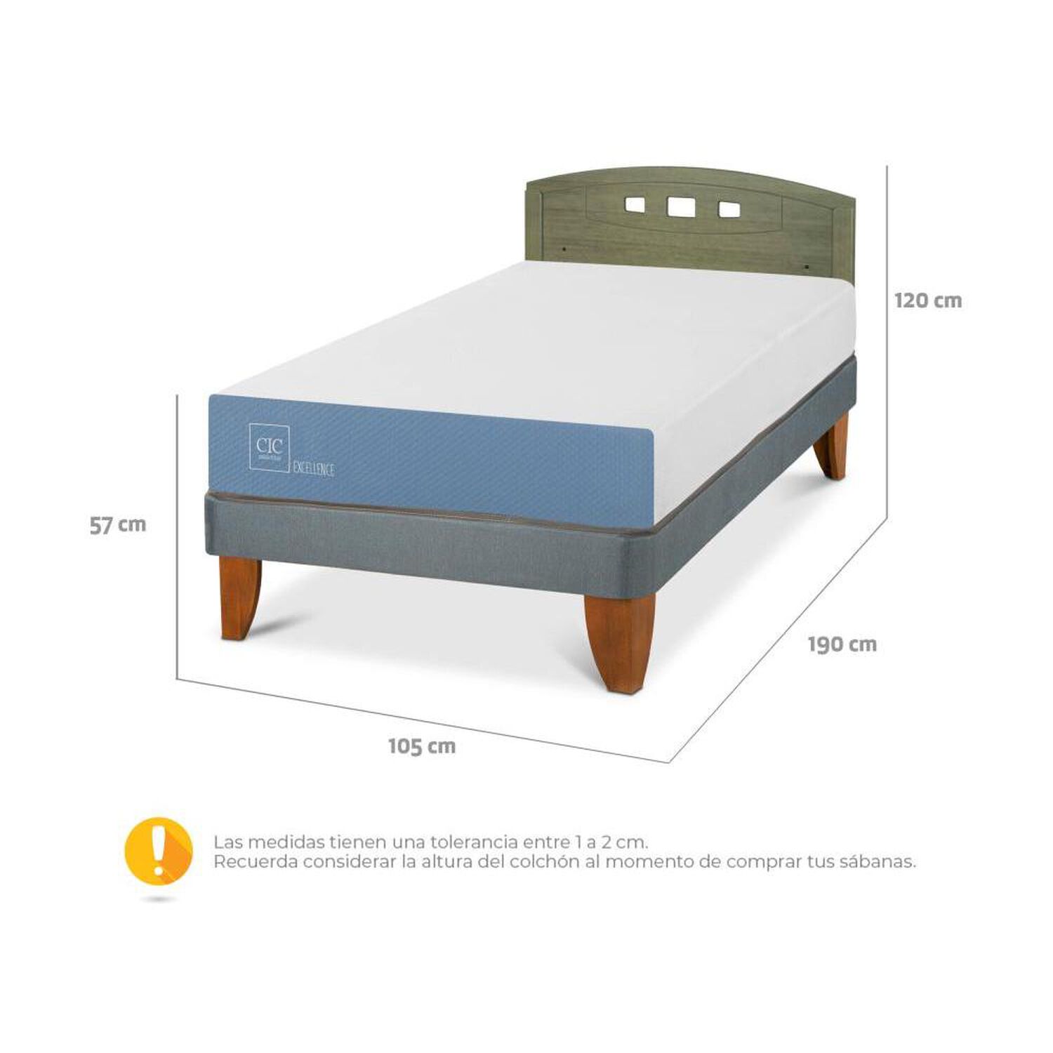 Cama Europea Cic Excellence / 1.5 Plazas / Base Normal + Respaldo image number 4.0