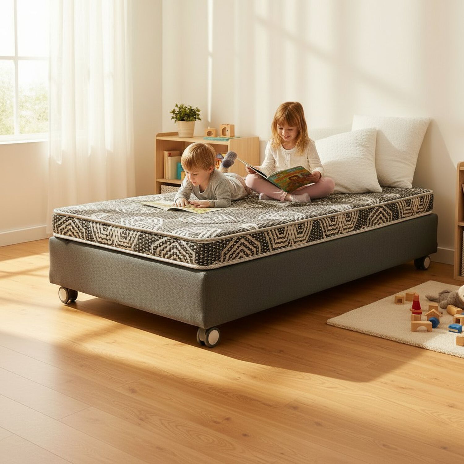 Cama 1 Plaza Box 30 Cm L190 Cm + Colchon Modelo Ideal - Rueda Logo (gris) image number 0.0