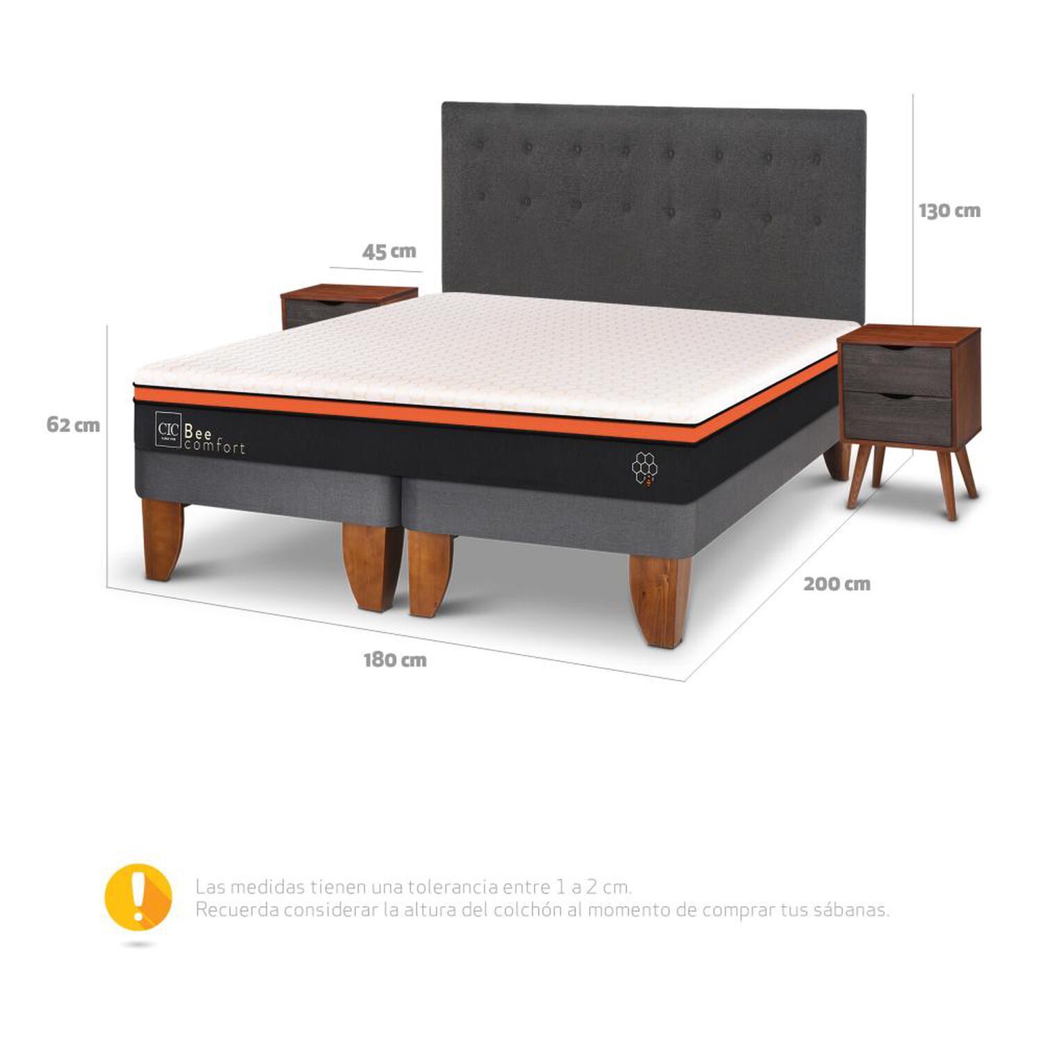 Cama Europea Cic Bee Comfort / King / Base Dividida + Set De Maderas image number 2.0