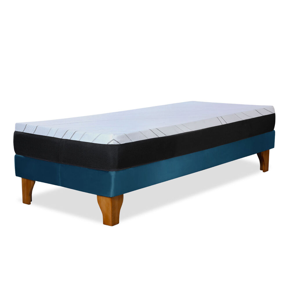 Cama Europea Zen Pro 1.5 Plazas Tela Velvet Azul Petroleo image number 3.0