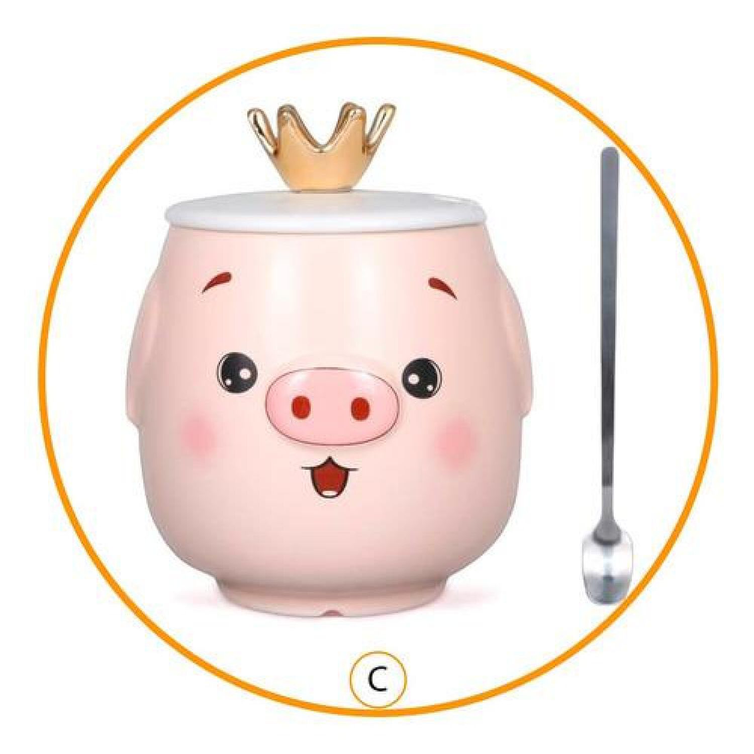 Taz&oacute;n Chanchito C /tapa Y Cuchara Corona Kawaii image number 7.0