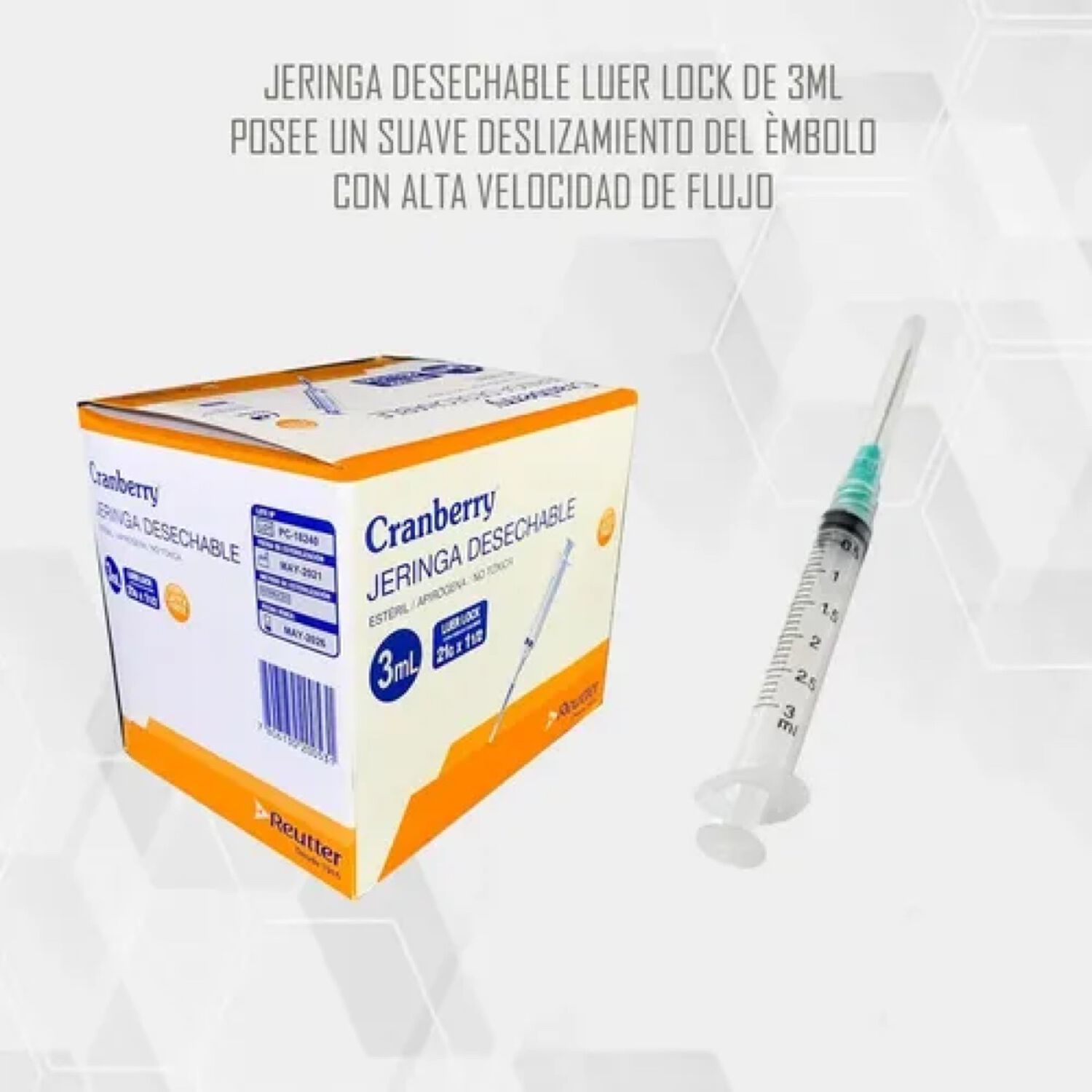 Jeringa Desechable 3ml Luer Lock 21g Pack De 25 Unid 3 Ml image number 3.0