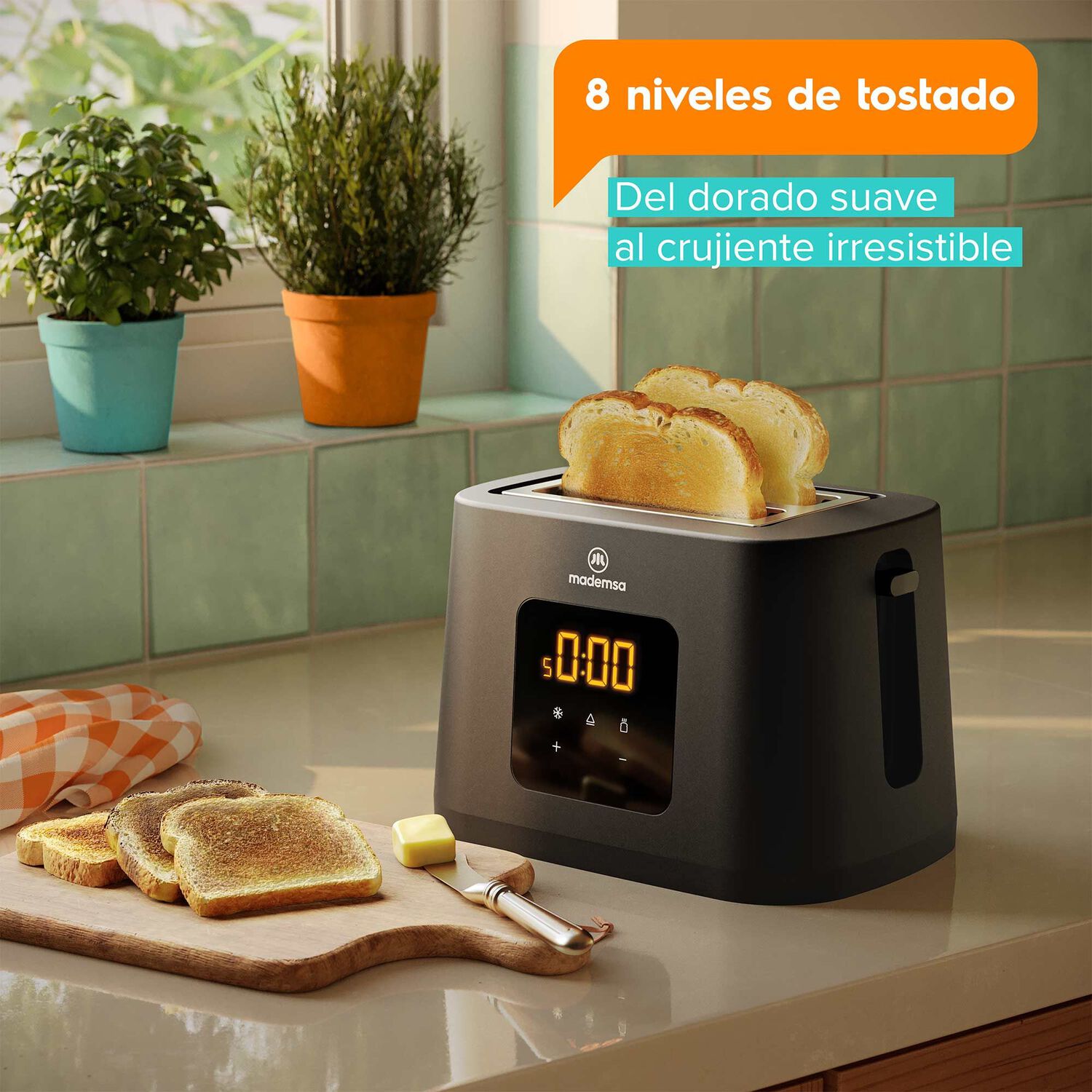 Tostador El&eacute;ctrico 2 Rebanadas 8 Niveles De Tostado 860w Mts60 image number 5.0