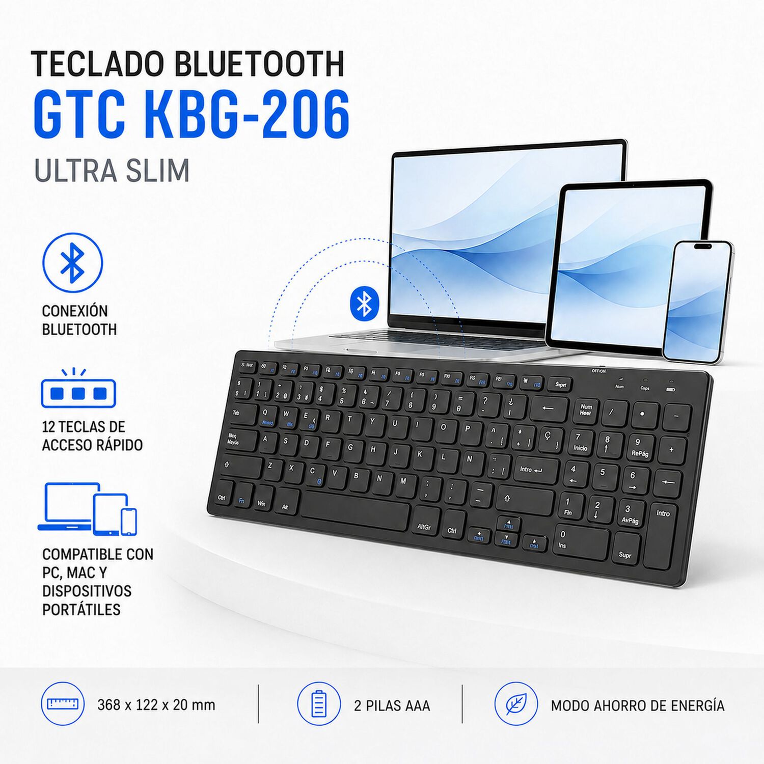 Teclado Inal&aacute;mbrico Bluetooth Ultra Slim Multiplataformas image number 7.0
