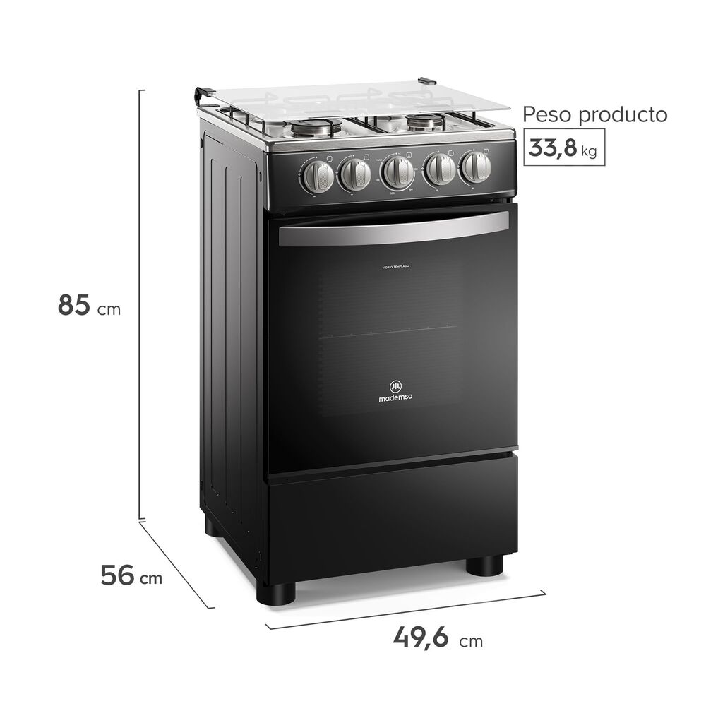 Cocina A Gas 4 Platos Limpiaf&aacute;cil Y Tapa Vidrio Fm4lp Negra image number 2.0