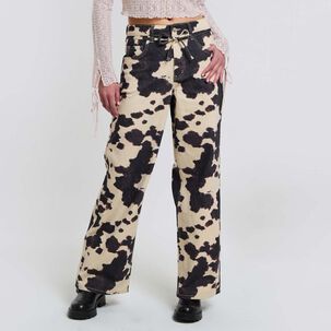 Pantalón Print Vaca Tiro Medio Recto Mujer Rolly Go