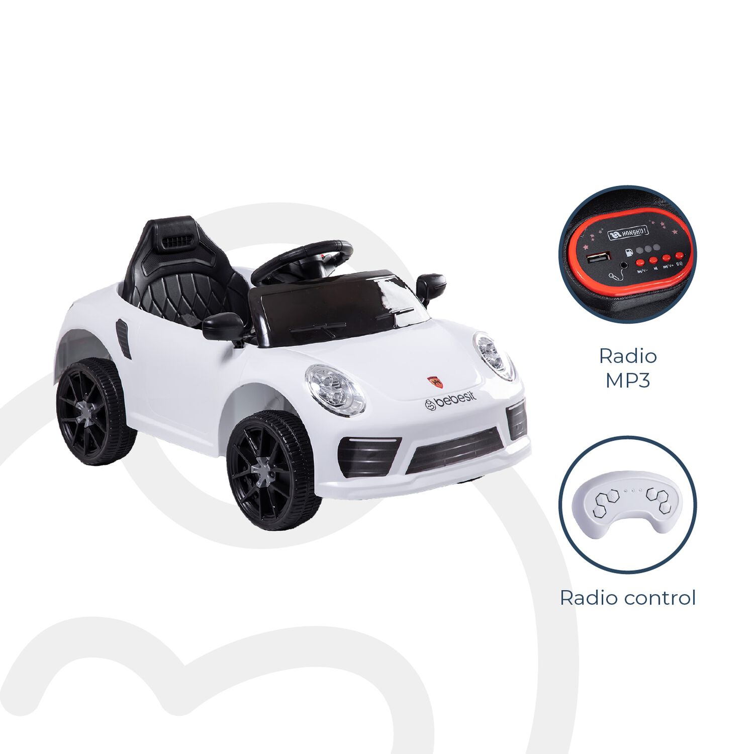 Auto Deportivo El&eacute;ctrico Race Blanco Bebesit image number 8.0