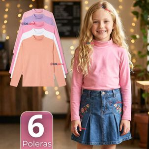 Pack 6 Poleras Camisetas Bamb&uacute; Cuello Beatle Primera Capa Manga Larga Colores Surtido Ni&ntilde;a