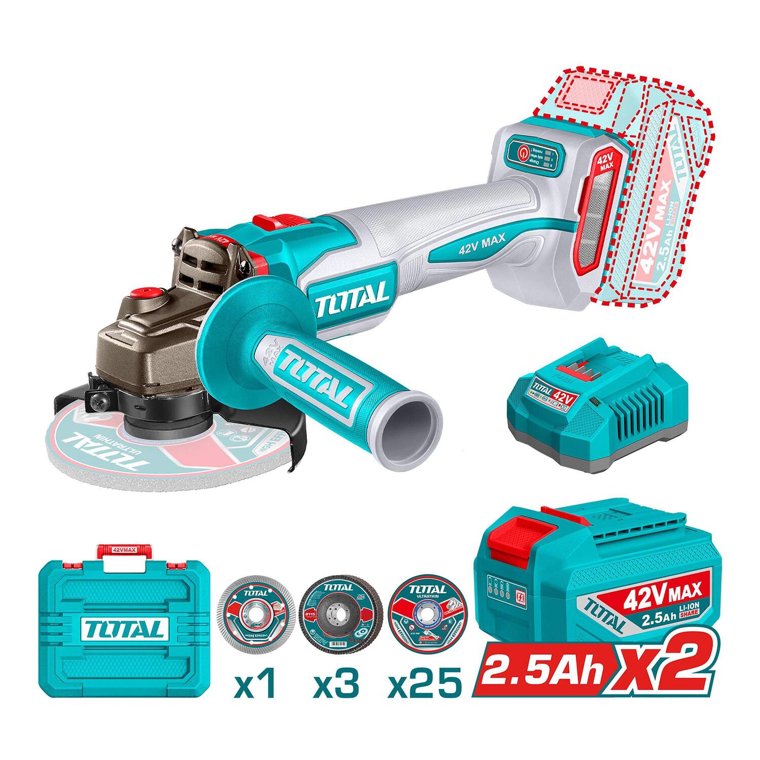 Esmeril Angular 1280w Inal&aacute;mbrica Brushless 42v Total image number 1.0