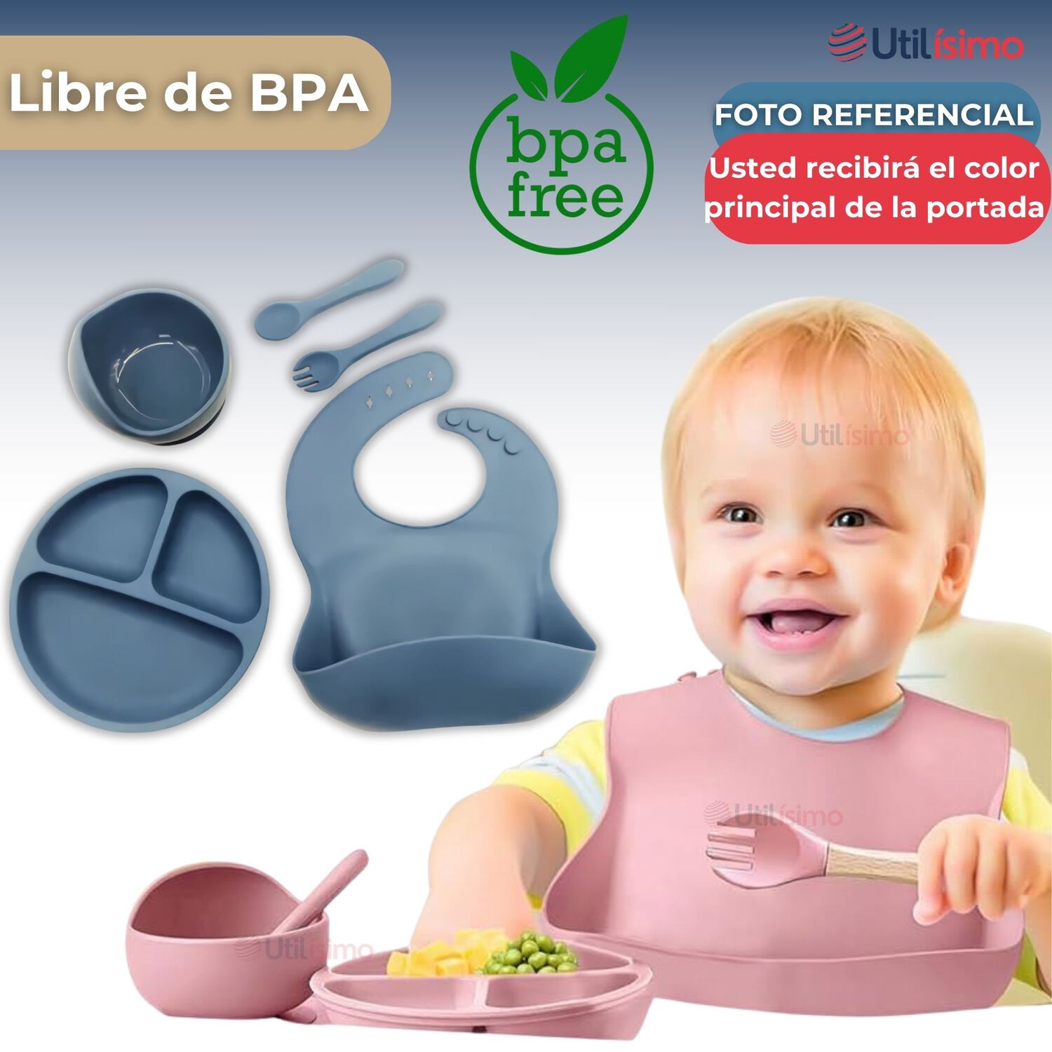Set De Alimentaci&oacute;n Beb&eacute; Silicona 5 Piezas Libre Bpa Colores Surtidos image number 1.0