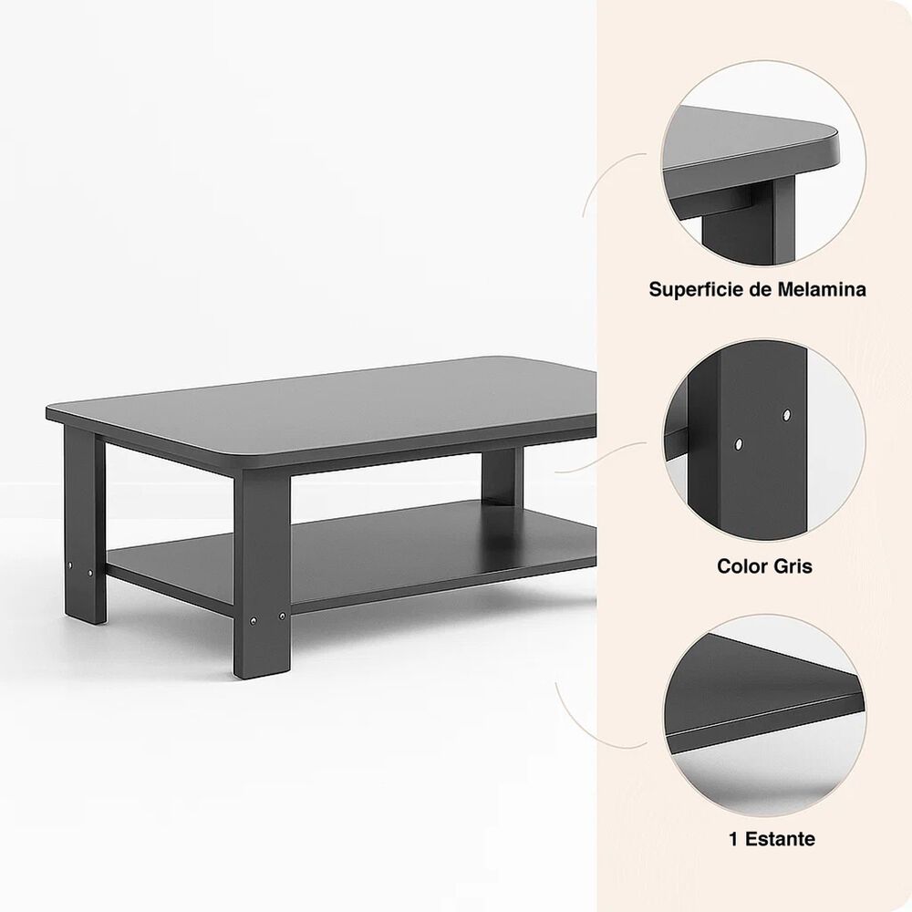 Mesa De Centro Gris 100x50 - Dise&ntilde;o Moderno En Mdf image number 11.0