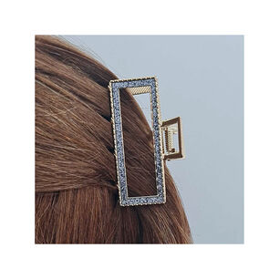 Traba Met&aacute;lica Garra Rectangular Brillo Para Cabello Azul Marino
