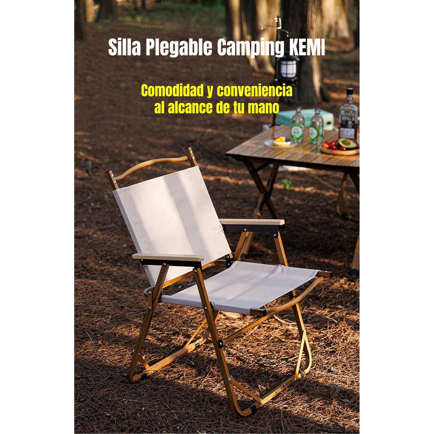 Silla Plegable Camping Con Bolsillo Playa Picnic Beige Kemi image number 2.0