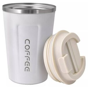 Vaso Termico Port&aacute;til De Doble Capa De Acero Inoxidable Caf&eacute; Blanco