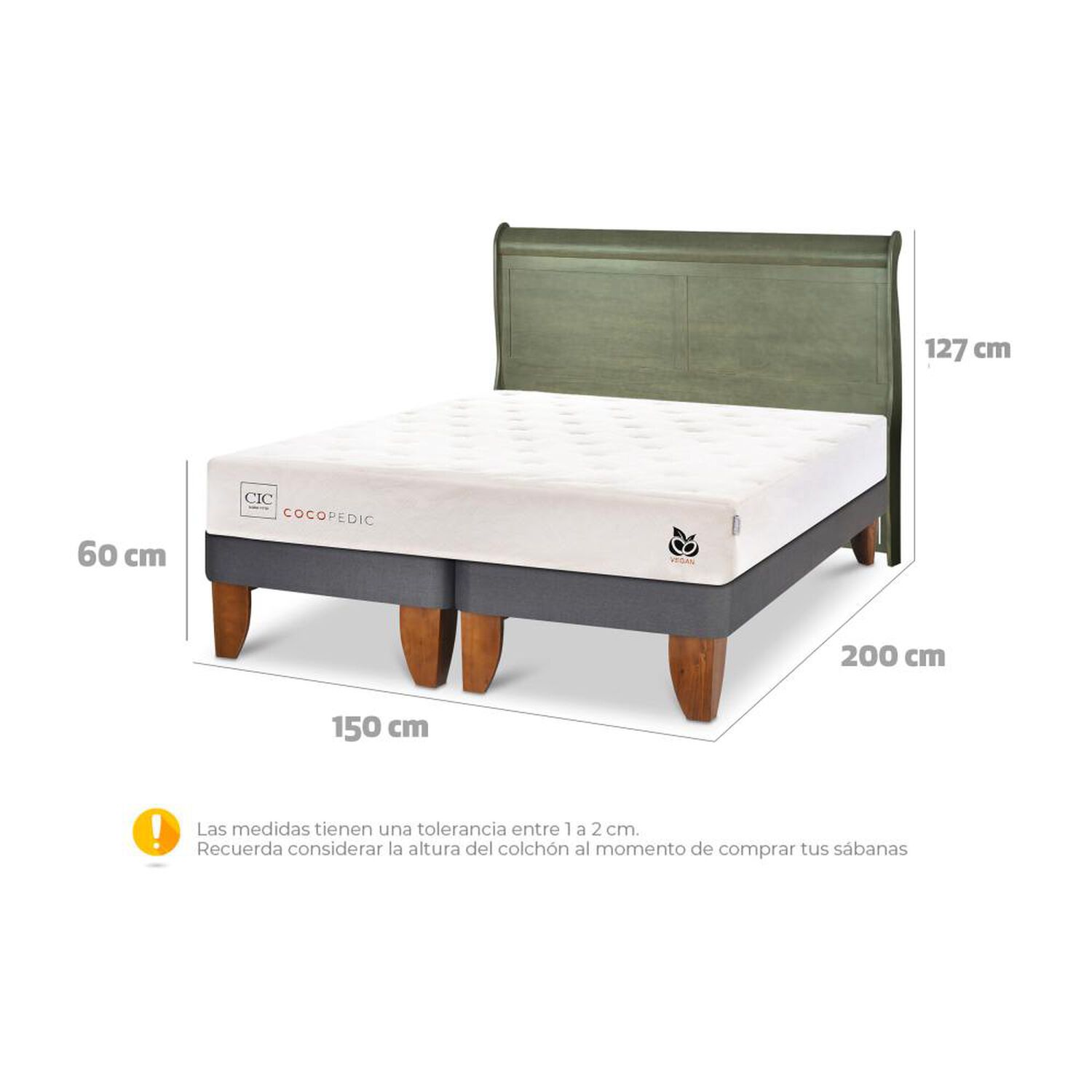 Cama Europea Cic Cocopedic / 2 Plazas / Base Dividida + Respaldo image number 6.0