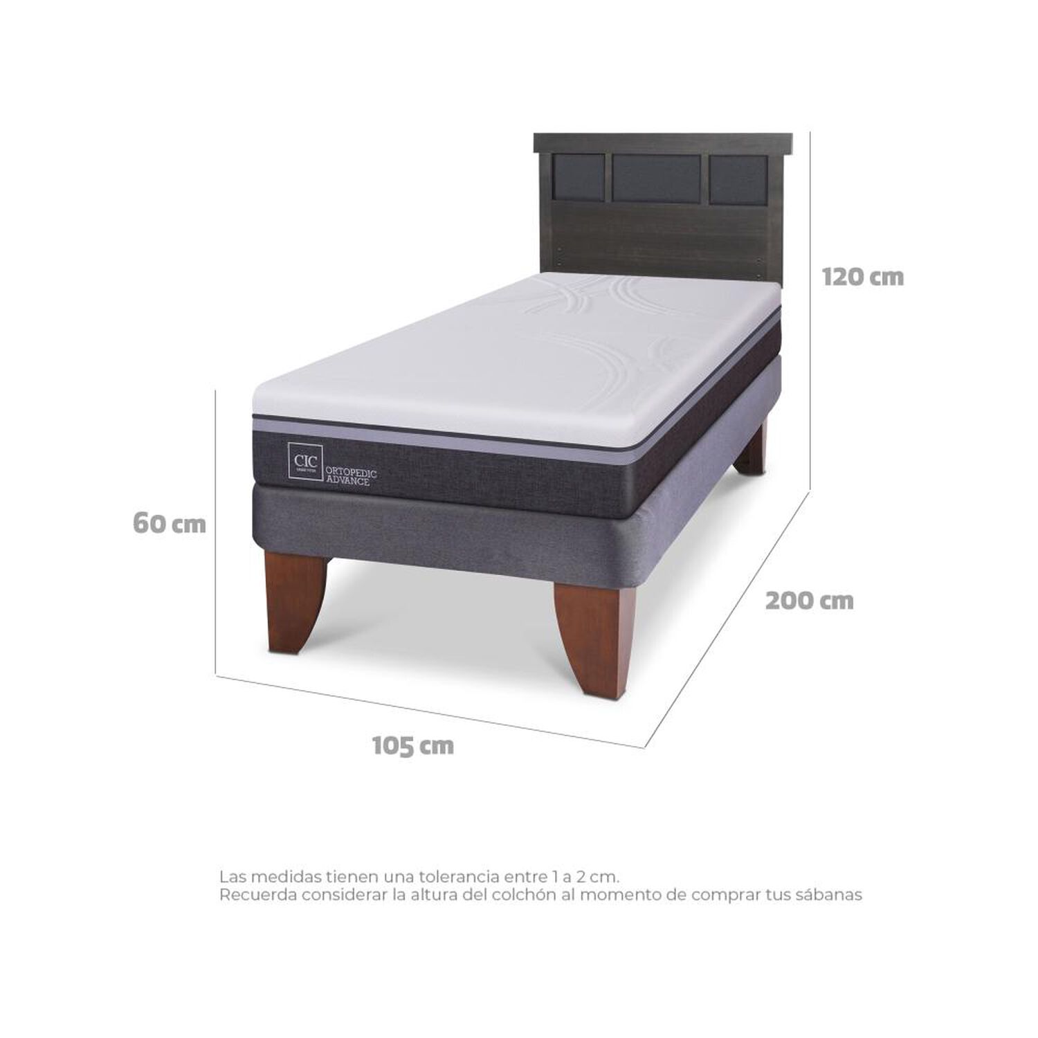 Cama Europea Cic Ortopedic Advance / 1.5 Plazas / Base Normal + Respaldo image number 3.0