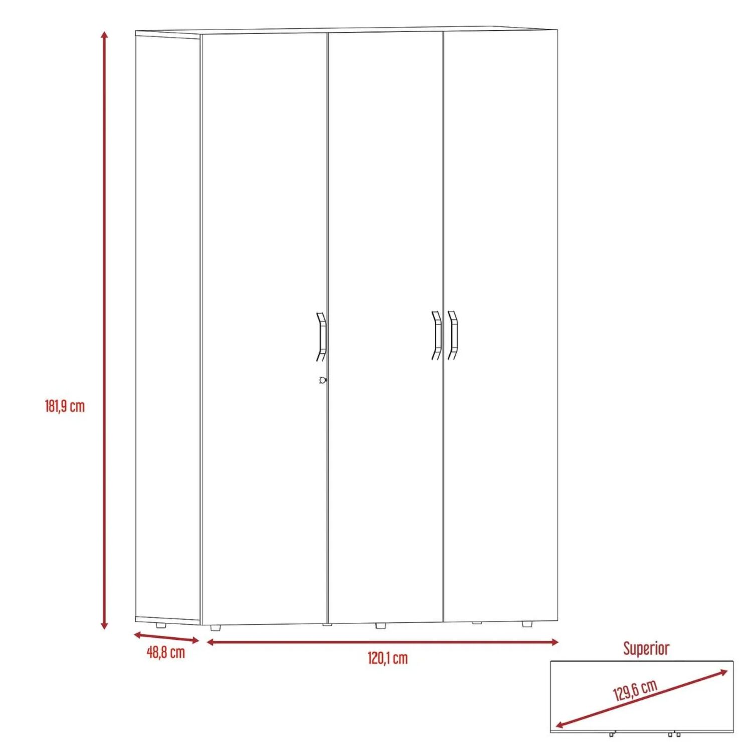 Closet 3 Puertas Con Colgador 181,9x120x47,3 Cm Caf&eacute; Y Blanco image number 6.0