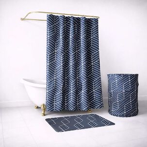 Set Para Ba&ntilde;o Nautica Home Cortina+alfombra+cesta Dise&ntilde;o Azul