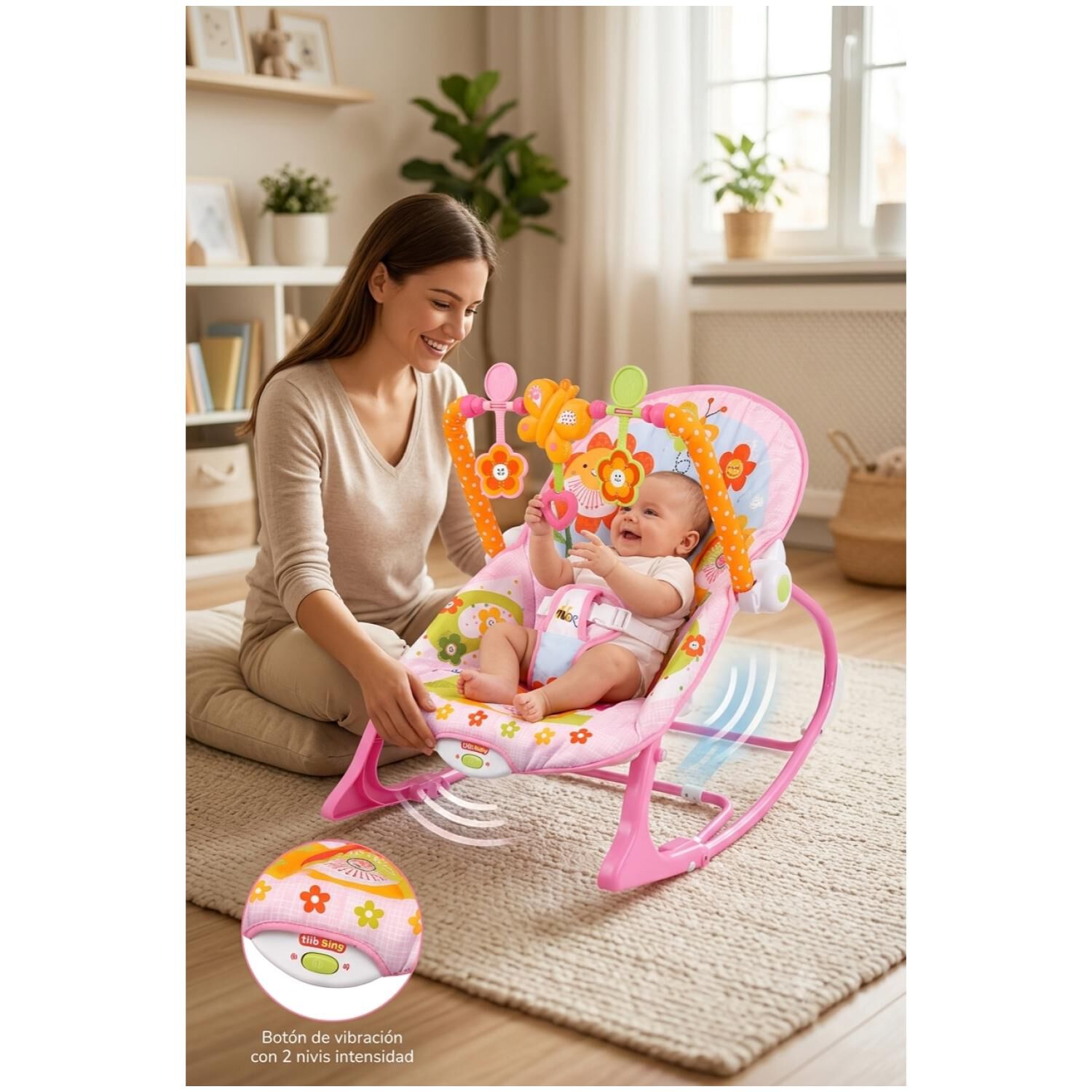 Silla Mecedora Didactica Con Sonidos Y Vibracion Rosado Infantil image number 2.0