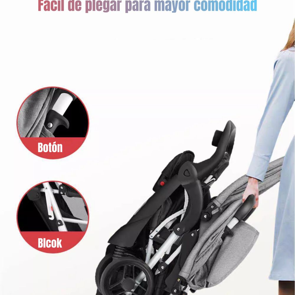 Coche Doble Duo Reclinable Plegable Gris By Lubabycas image number 3.0