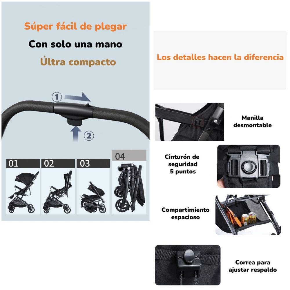 Coche De Paseo Reversible 4 Ruedas 360&deg;space Gris Lubabycas image number 2.0
