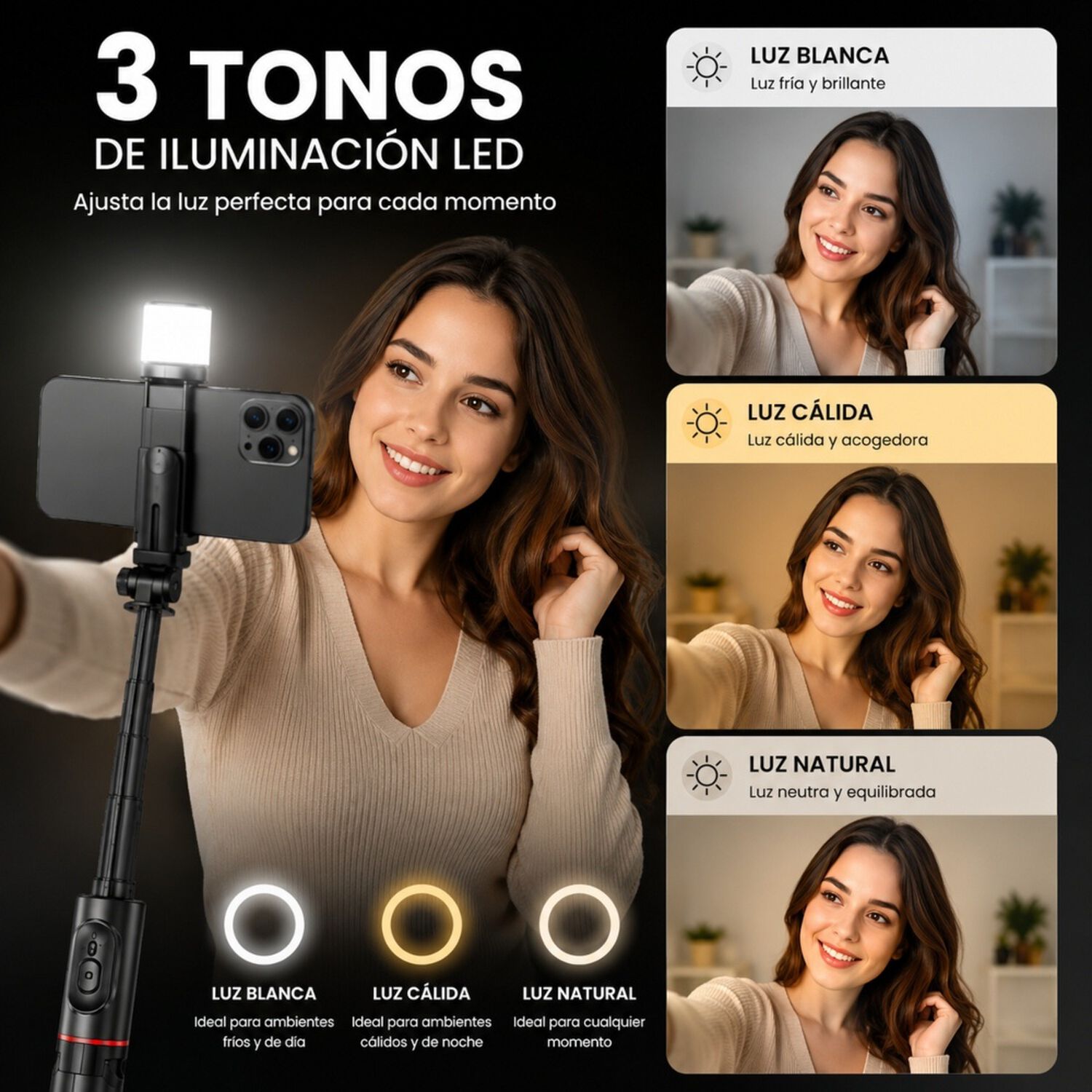 Palo Selfie Tr&iacute;pode Bluetooth Control Remoto Luz Led image number 3.0