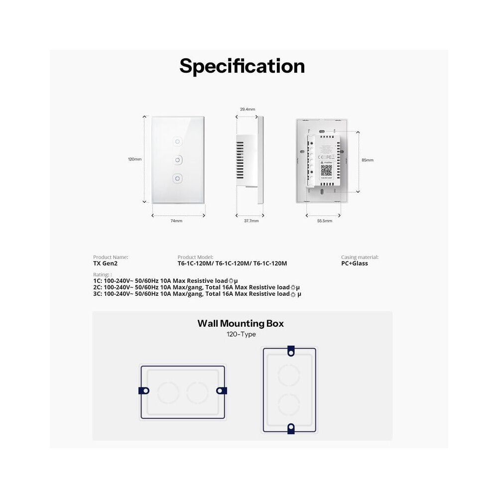 Interruptor Wifi Touch Sonoff Txgen2 De 2 Canales Con Matter image number 6.0
