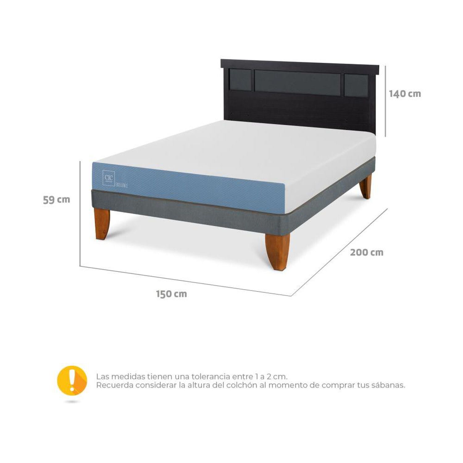 Cama Europea Cic Excellence Plus / 2 Plazas / Base Normal + Respaldo image number 4.0