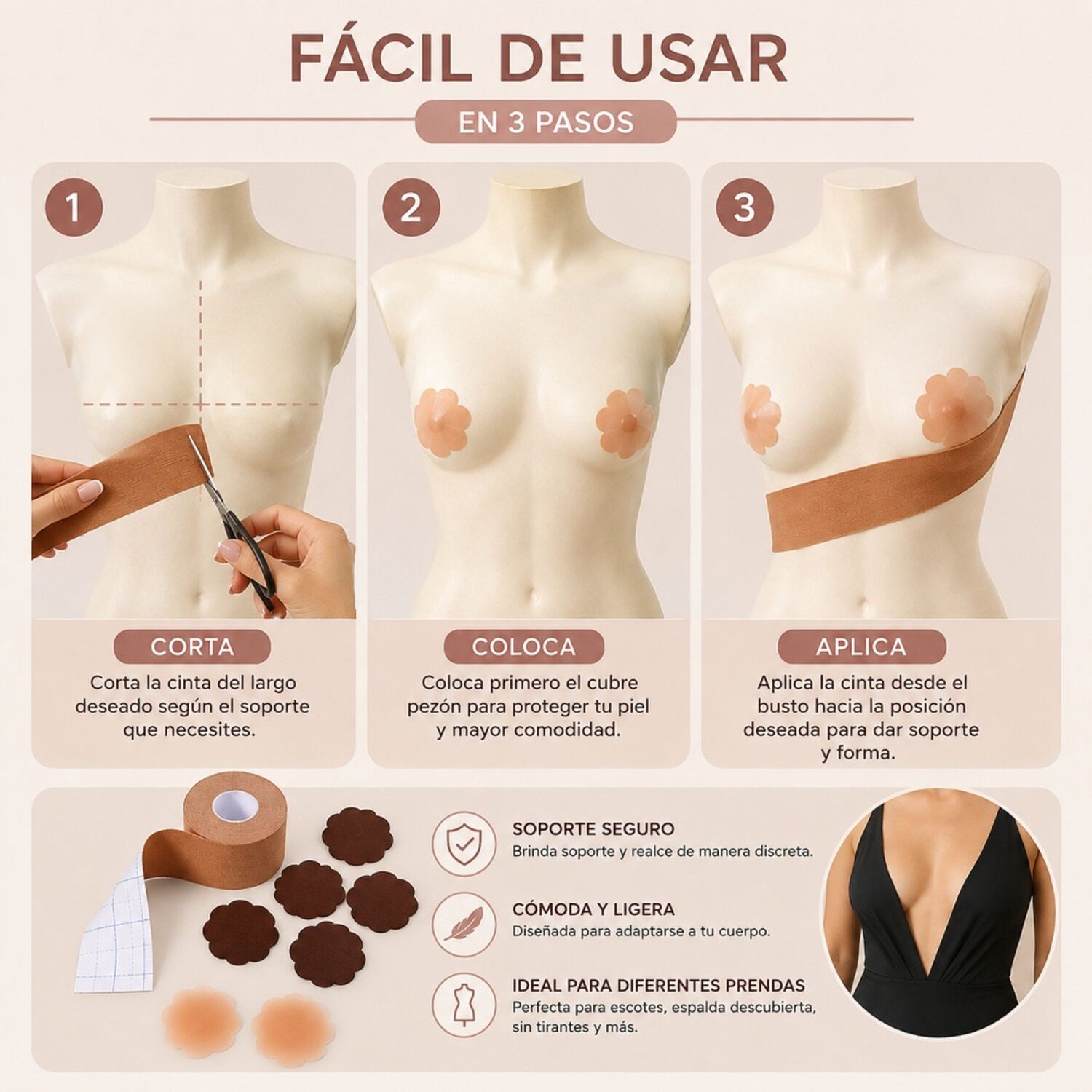 Cinta Levanta Pecho 5cmx5mt + 20 Cubre Pezones Boob Tape image number 2.0