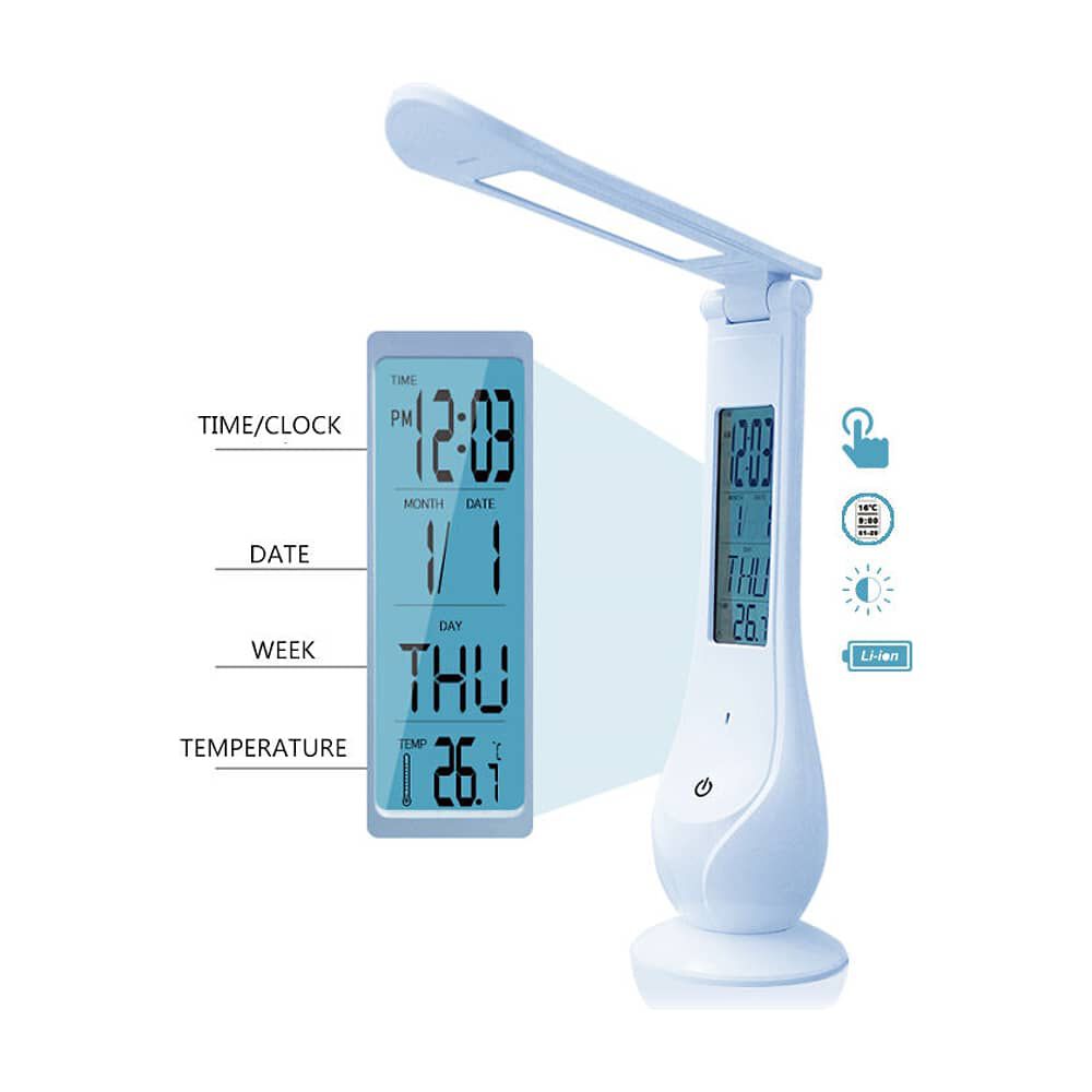 Lampara De Escritorio Led Recargable Touch Con Reloj Dl368 image number 2.0