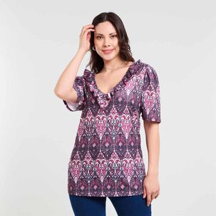 Blusa Full Print Manga Corta Cuello V Mujer Sexy Large