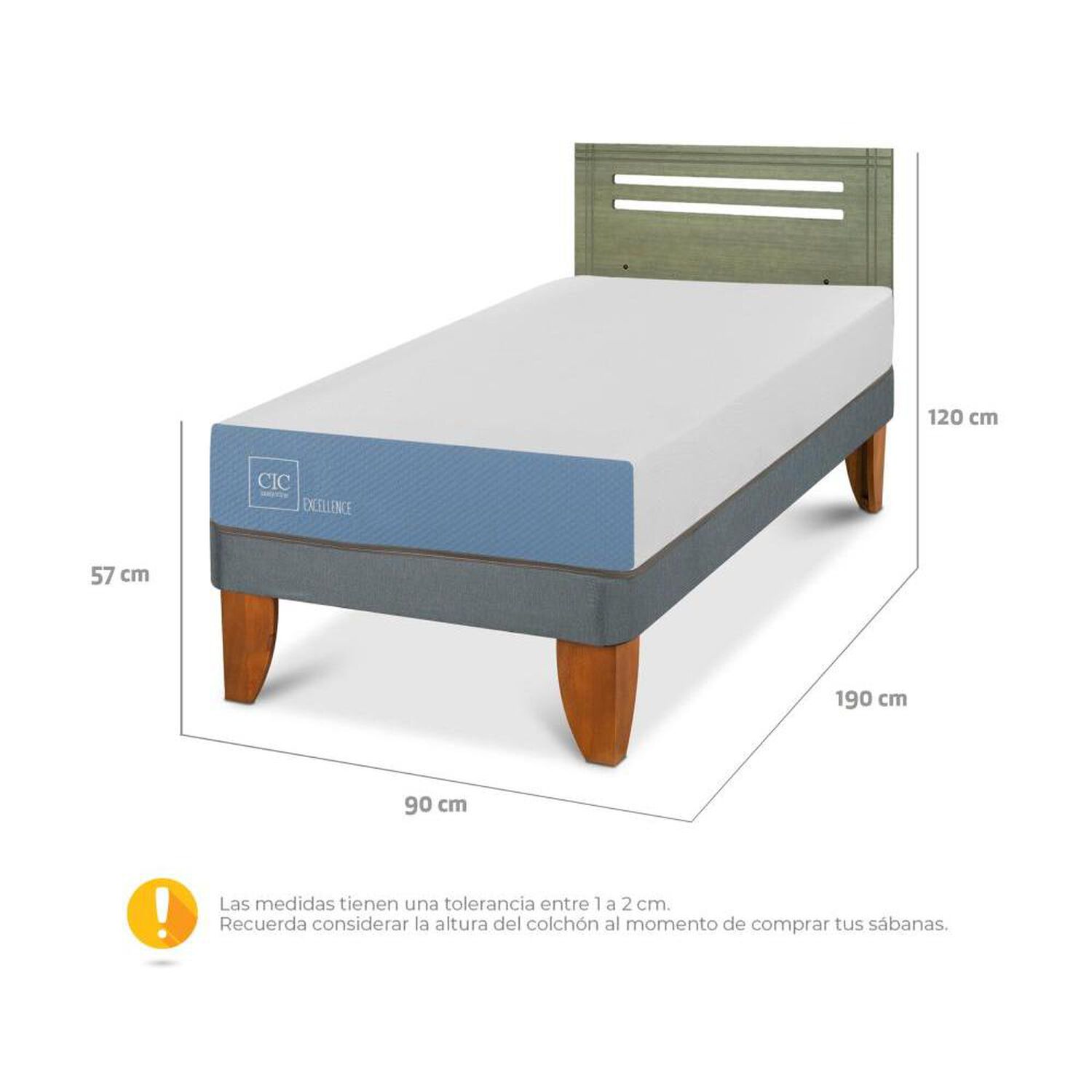 Cama Europea Cic Excellence / 1 Plaza / Base Normal + Respaldo image number 4.0