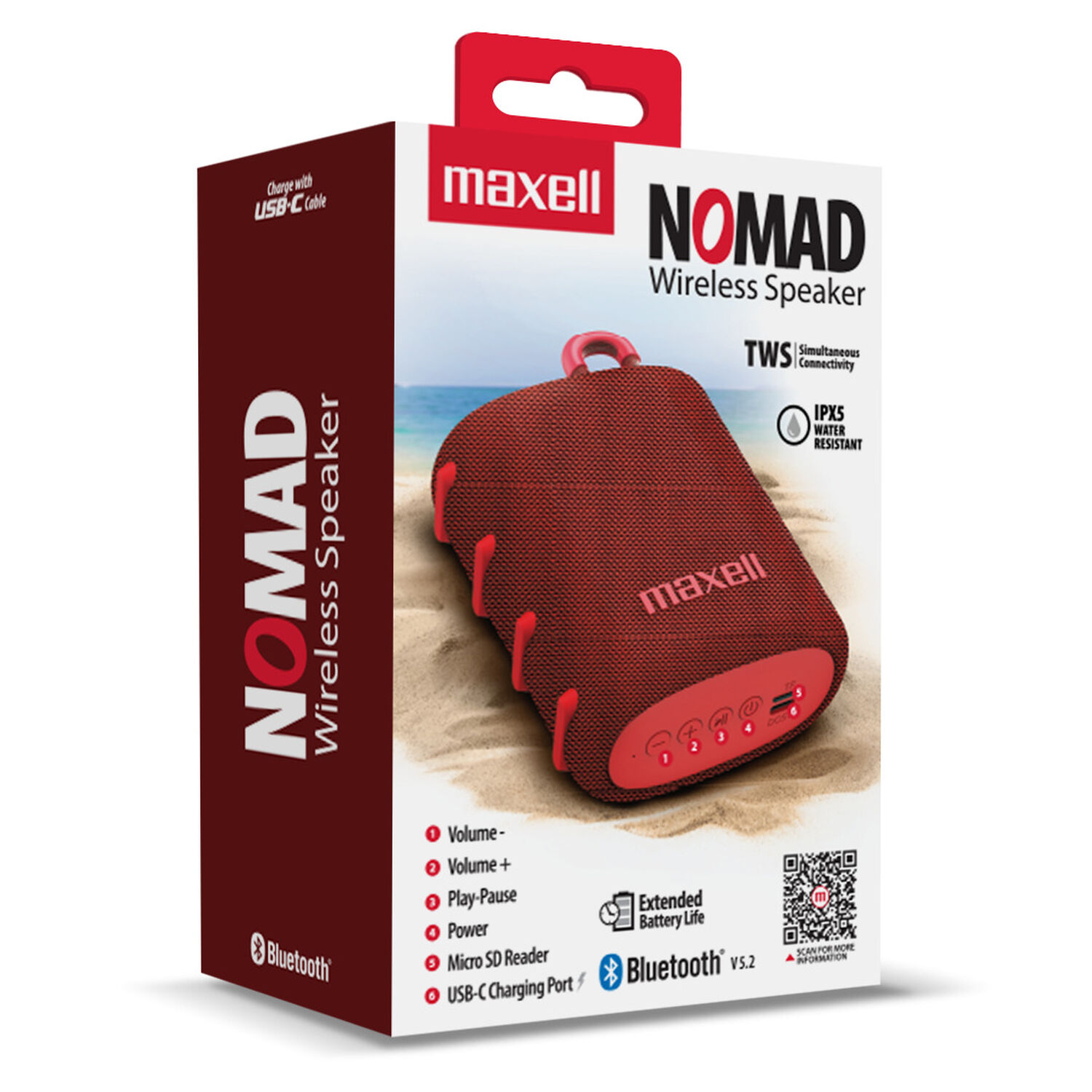 Parlante Bluetooth Port&aacute;til Maxell Nomad Tws 15 Hr Ipx5 Rojo image number 2.0