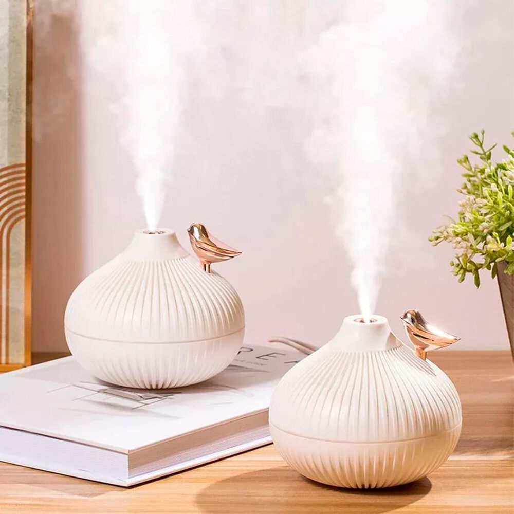 Humidificador Redondo Blanco Con P&aacute;jaro Rosa Y Luz Led 300 Ml image number 2.0