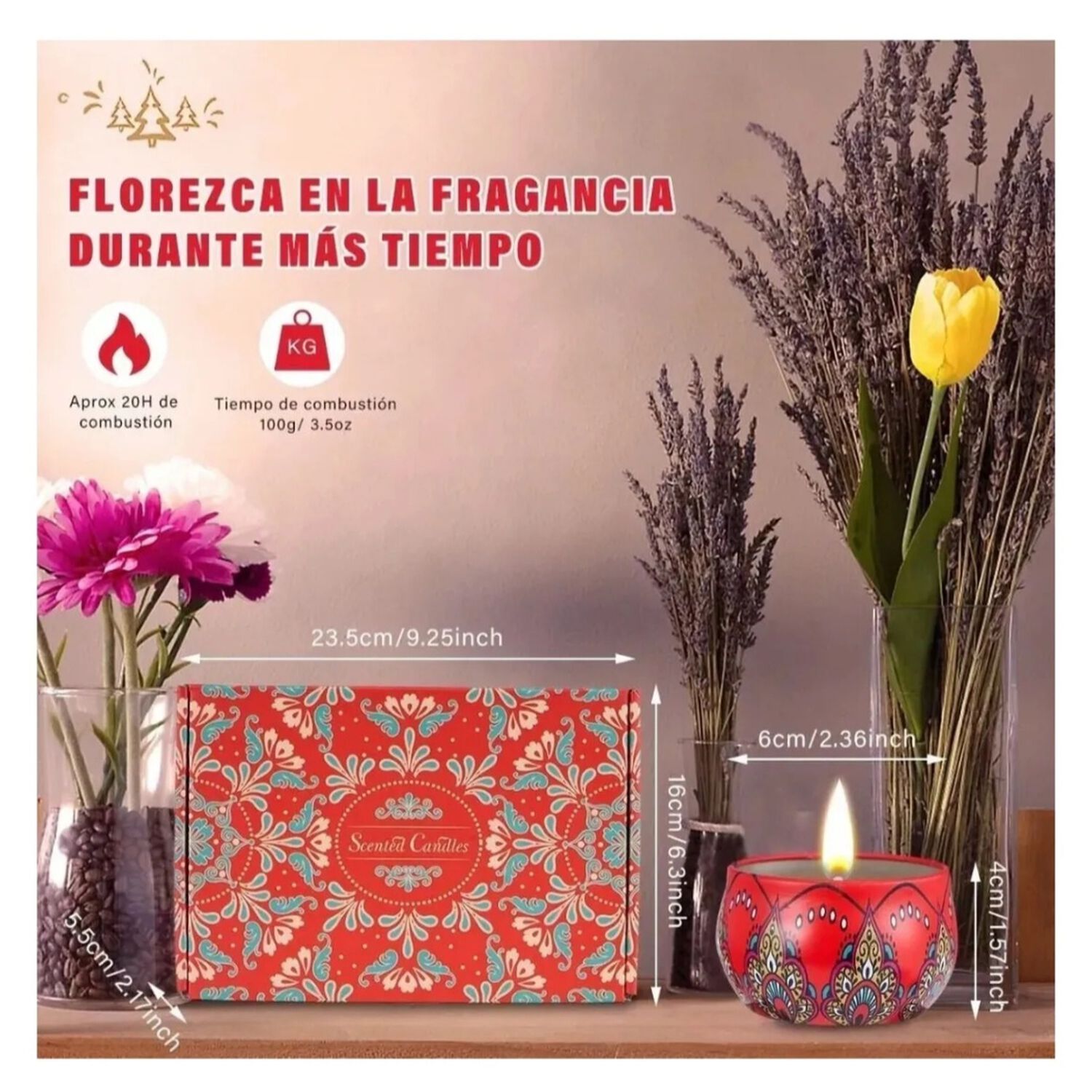 Pack De 6 Velas Arom&aacute;ticas Con P&eacute;talos image number 4.0