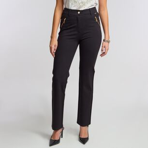 Pantalón Aplicación De Tela Strech Tiro Medio Straight Mujer Kimera