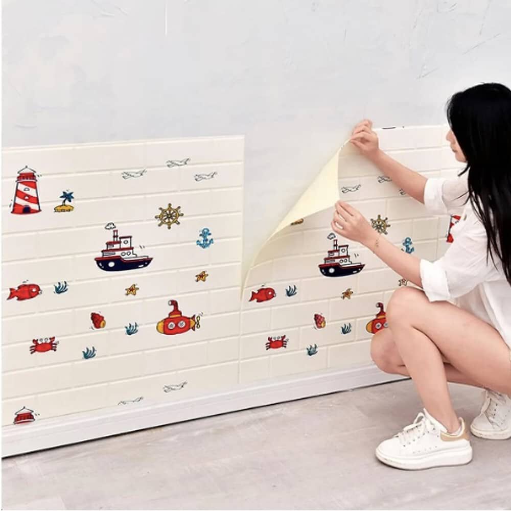 Pack 10 Lamina Papel Mural Autoadhesivo 3d Ladrillo Botes image number 3.0