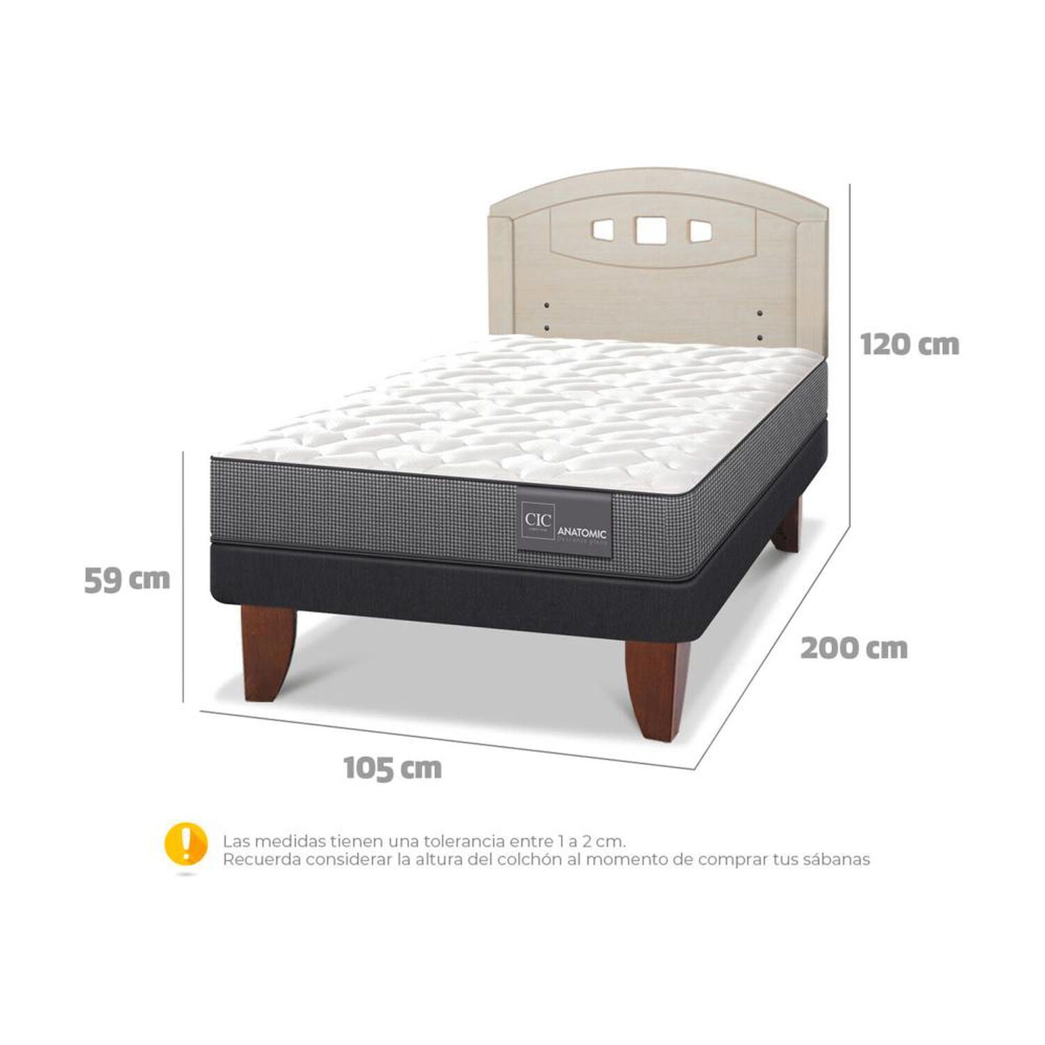 Cama Europea Cic Anatomic / 1.5 Plazas / Base Normal + Respaldo image number 4.0