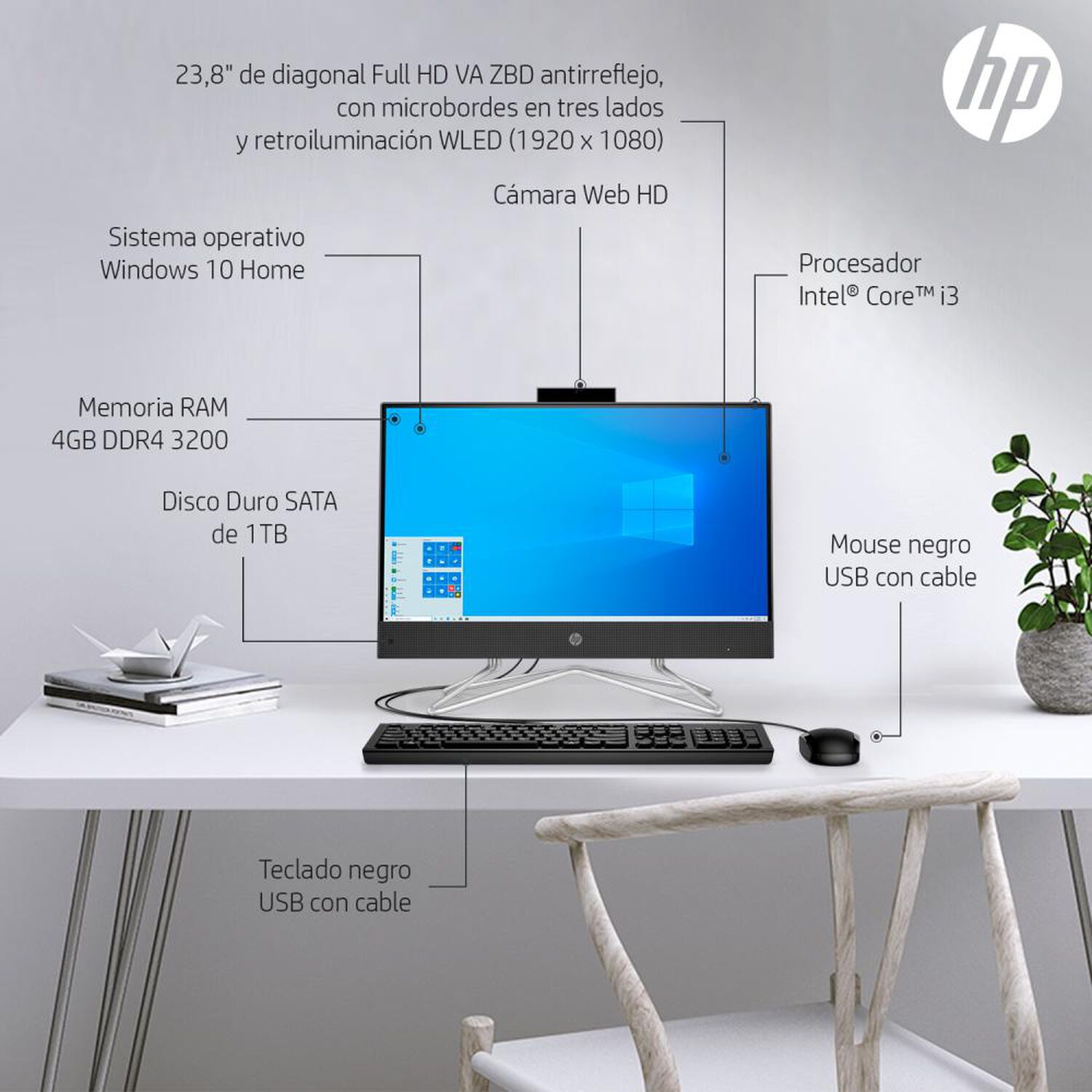 All in One 24" HP DF1000LA/ Intel Core I3 / 4 GB RAM / Intel UHD / 1 TB HDD image number 7.0
