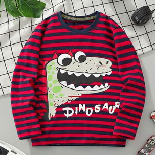 Polera Manga Larga Ni&ntilde;o 100% Algod&oacute;n Dinosaurio Rojo Camiseta
